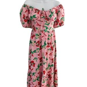 Midi Dress Pink & Cherry pattern UMGEE MEDIUM